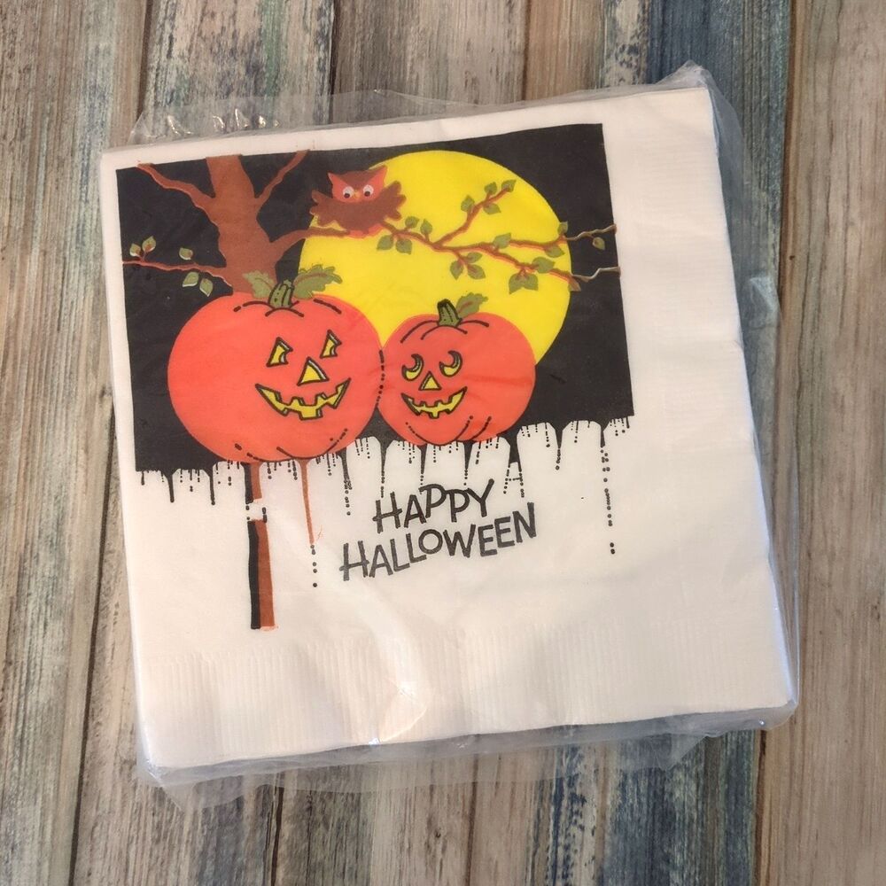 Vintage Halloween Jack O Lantern Luncheon Napkins Party Maid USA